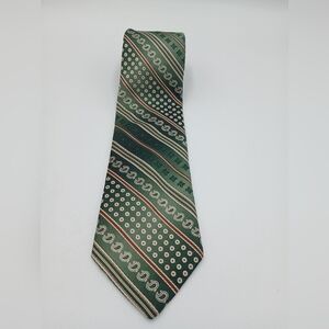 Johnny Carson Green Patterned Men's Tie - Classic Paisley and Stripe Design